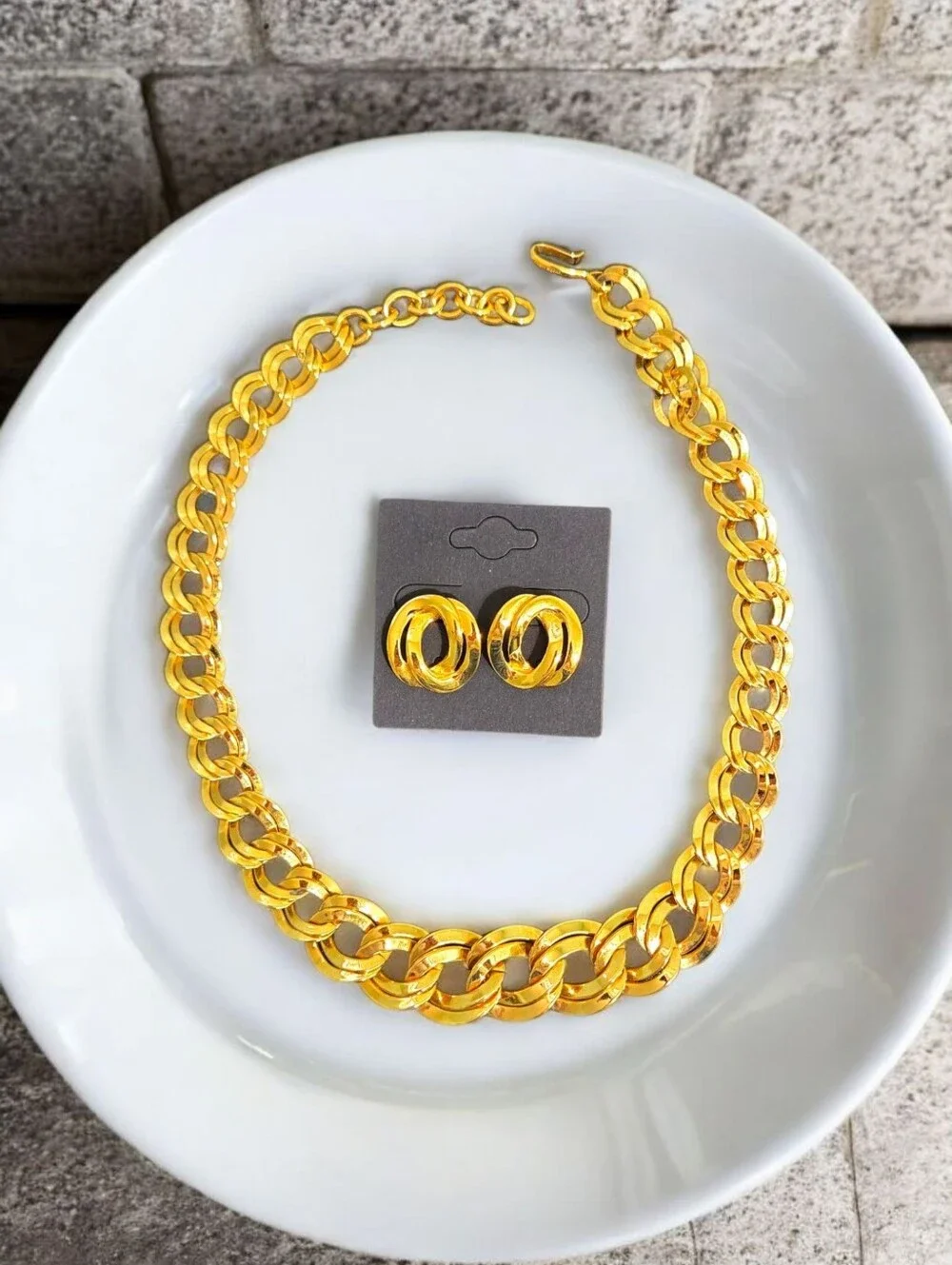 Monet Chunk Chain Gold Tone Heavy Chains Link Necklace Bracelet Earrings Set
